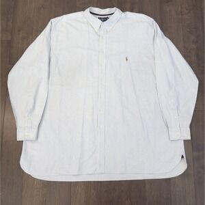 Ralph Lauren Men Big & Tall Size 4XLT Blue Striped Button Down Oxford Flesh Pony